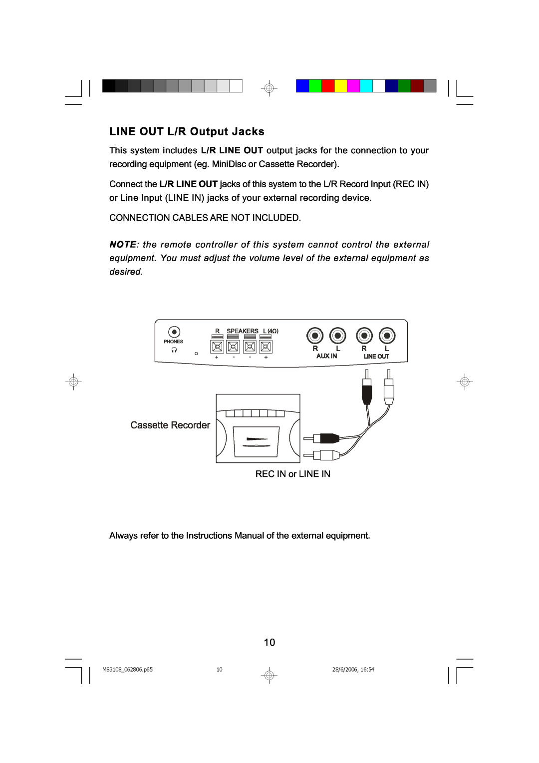 Emerson MS3108C owner manual LINE OUT L/R Output Jacks 