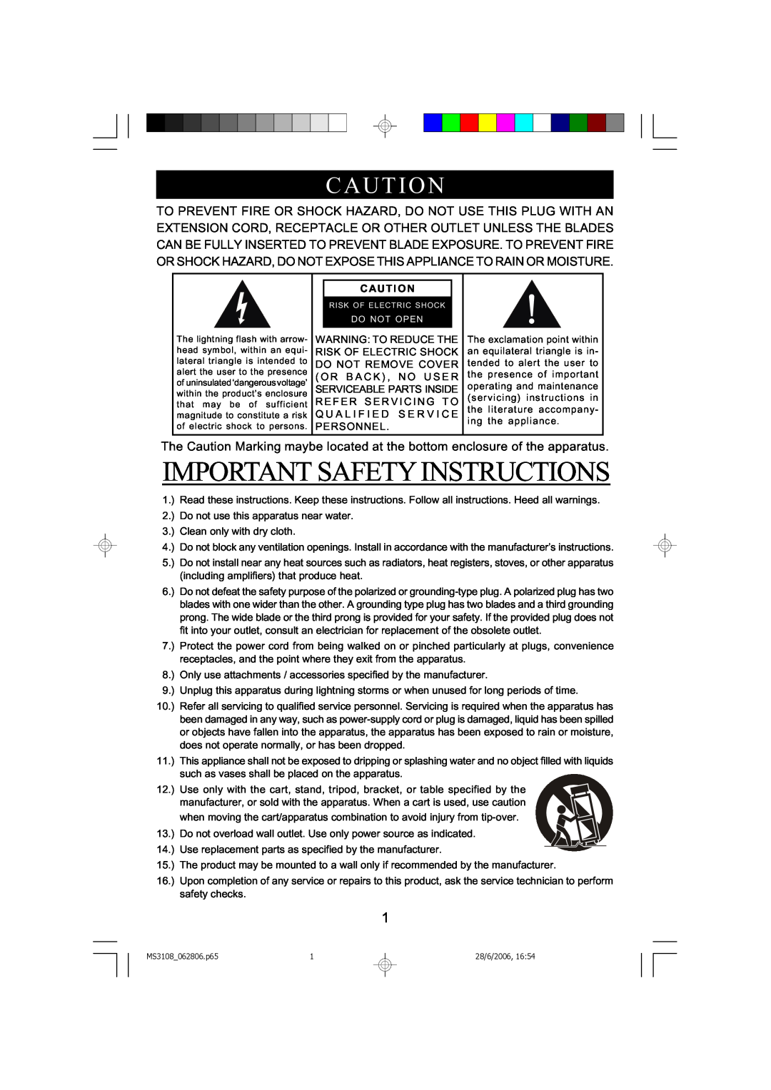 Emerson MS3108C owner manual Important Safety Instructions, C A U T I O N 