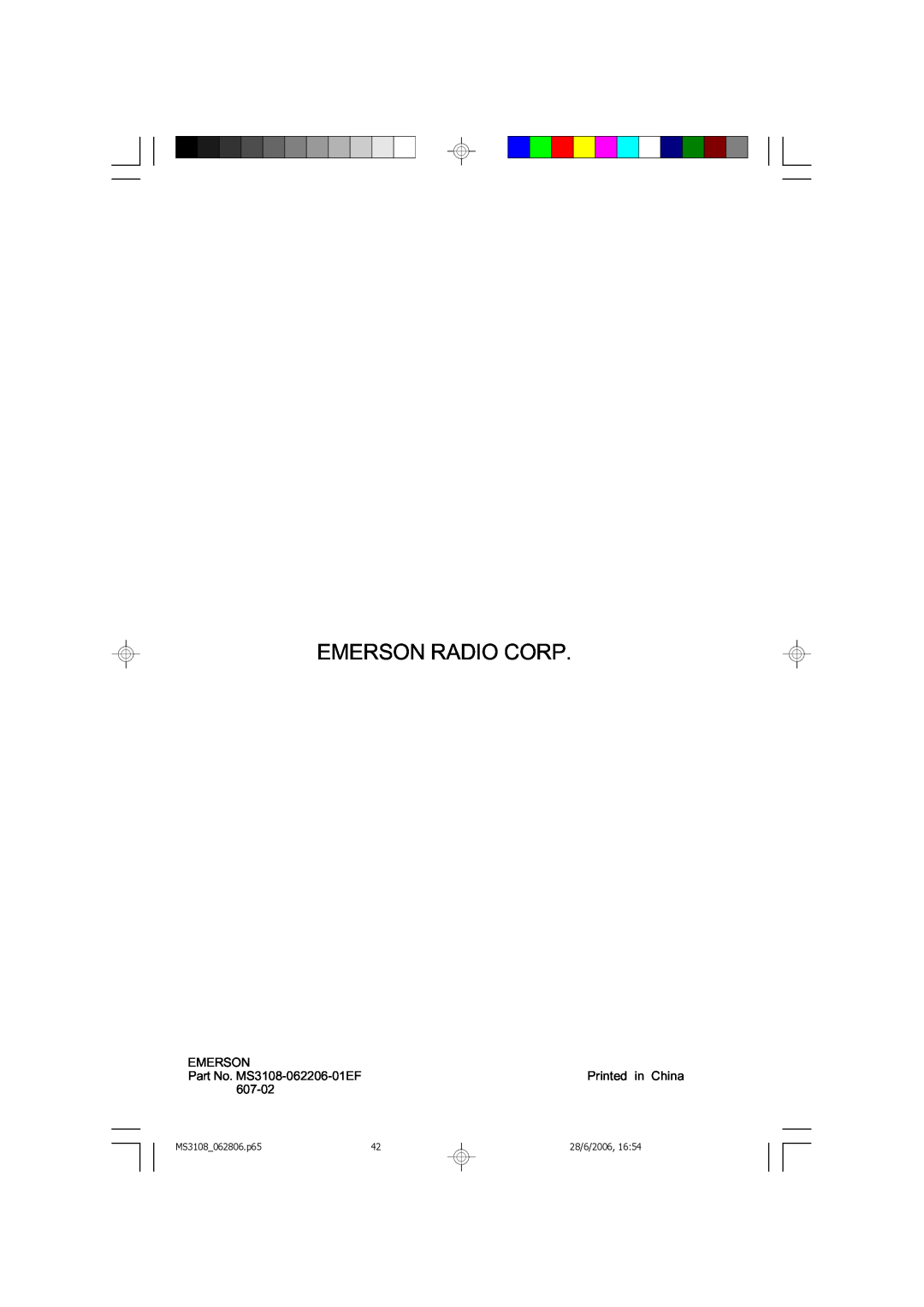 Emerson MS3108C owner manual Emerson Radio Corp, MS3108 062806.p6542, 28/6/2006 