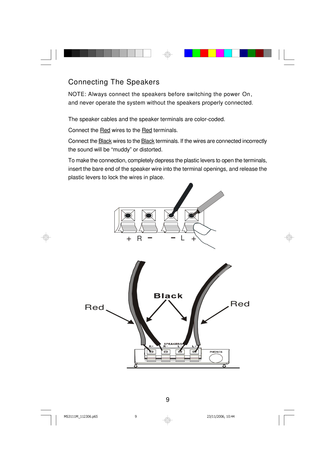 Emerson MS3111M owner manual Connecting The Speakers, Red 