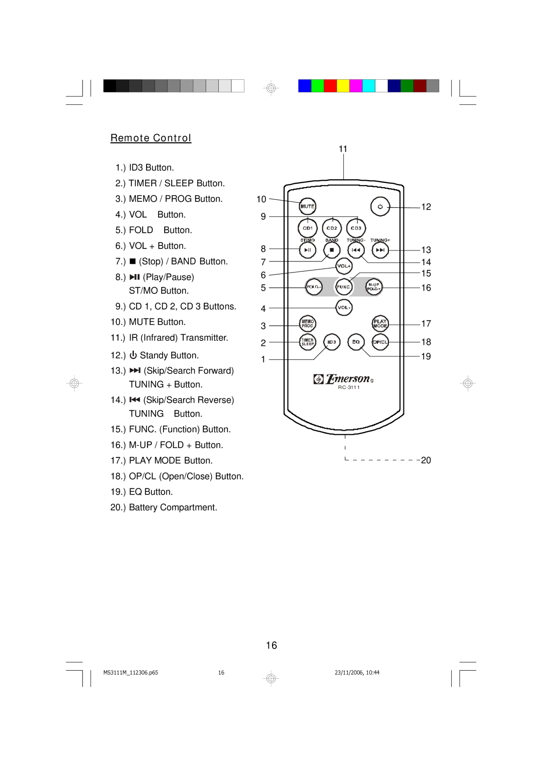 Emerson MS3111M owner manual Memo / Prog Button 