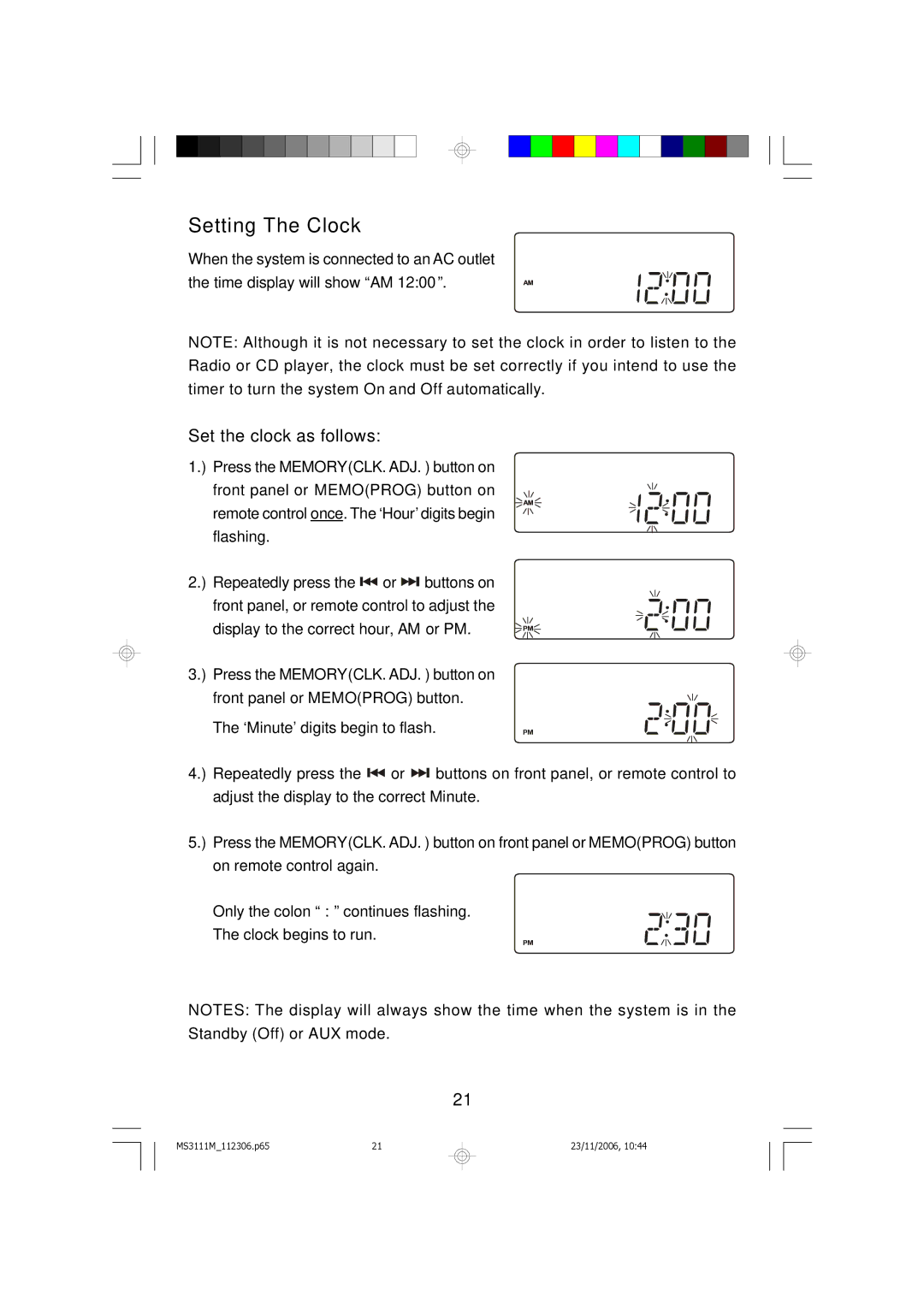 Emerson MS3111M owner manual Setting The Clock, Set the clock as follows 