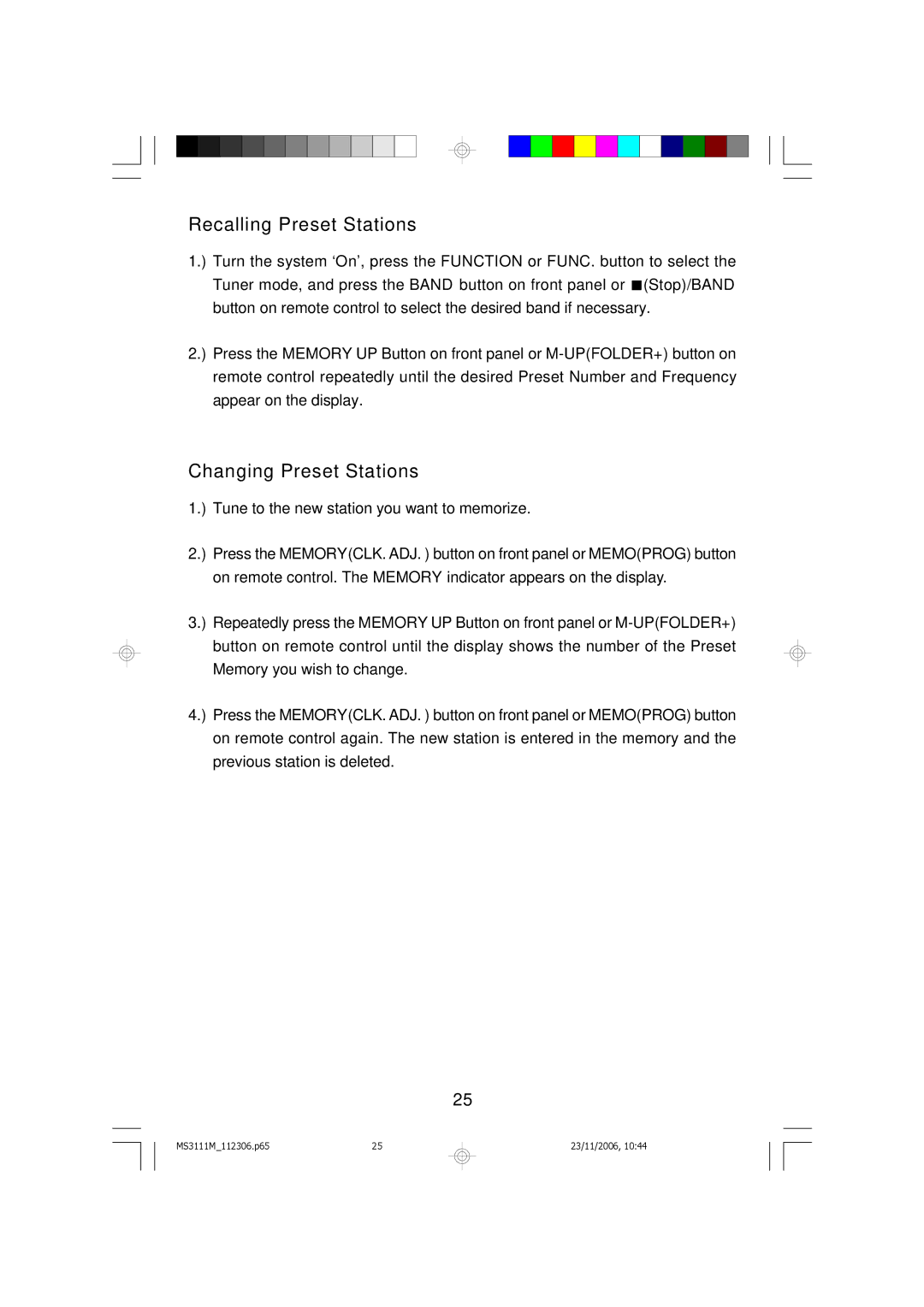 Emerson MS3111M owner manual Recalling Preset Stations, Changing Preset Stations 