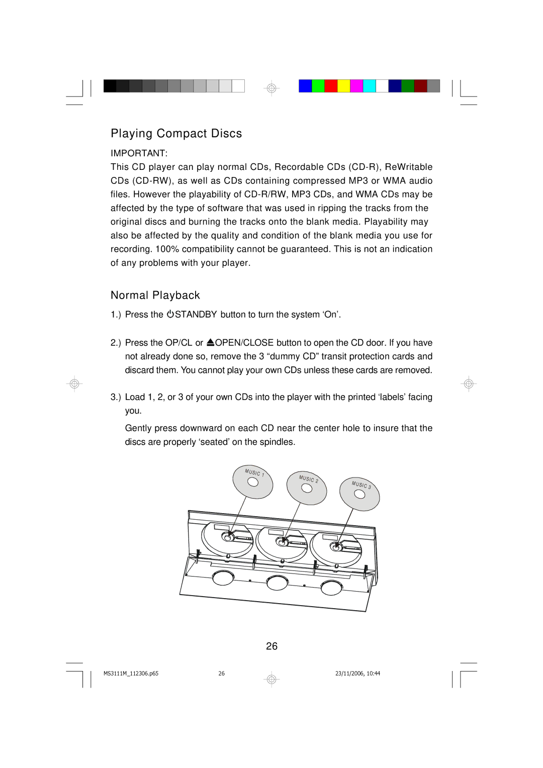 Emerson MS3111M owner manual Playing Compact Discs, Normal Playback 