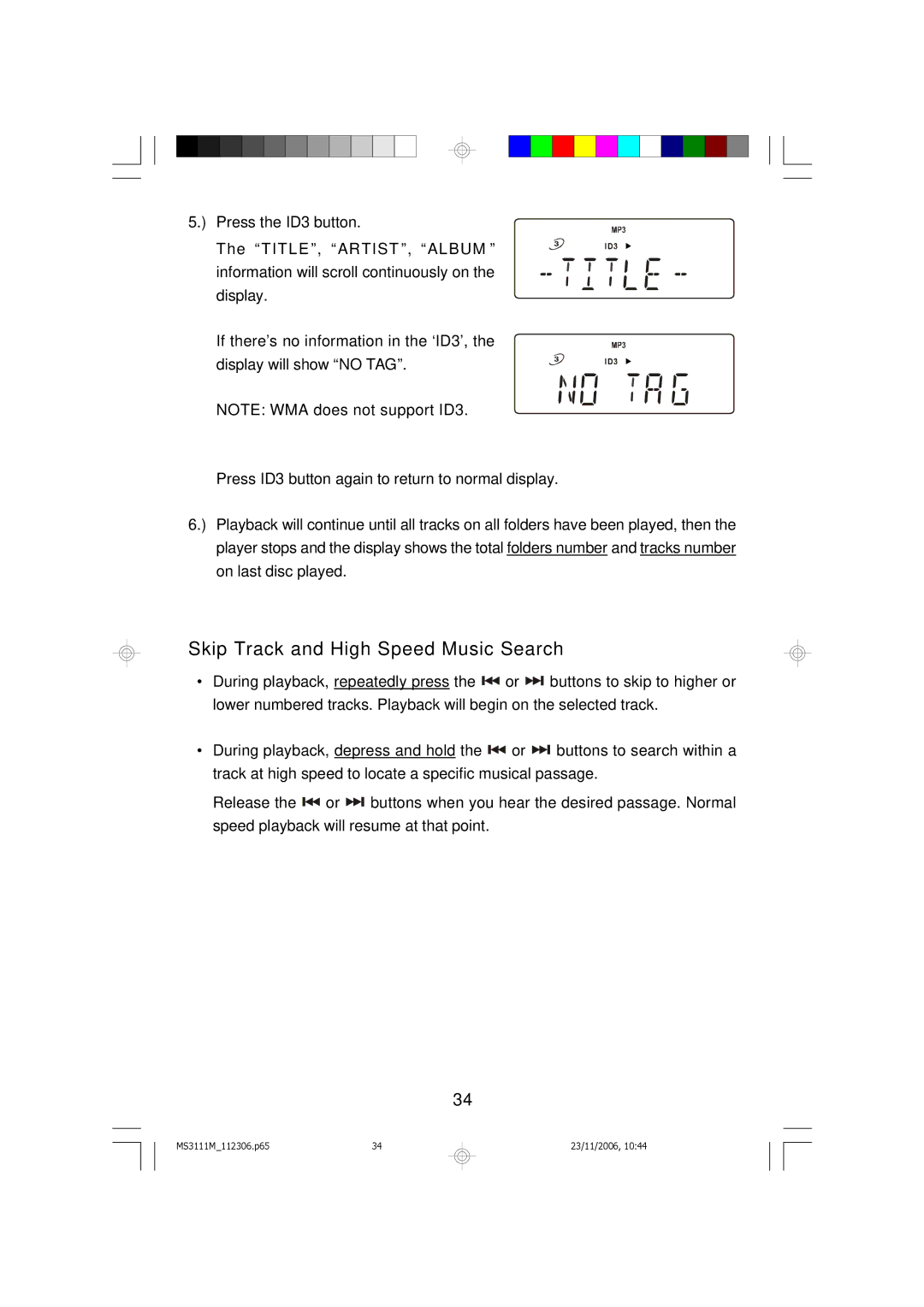 Emerson MS3111M owner manual Press the ID3 button 