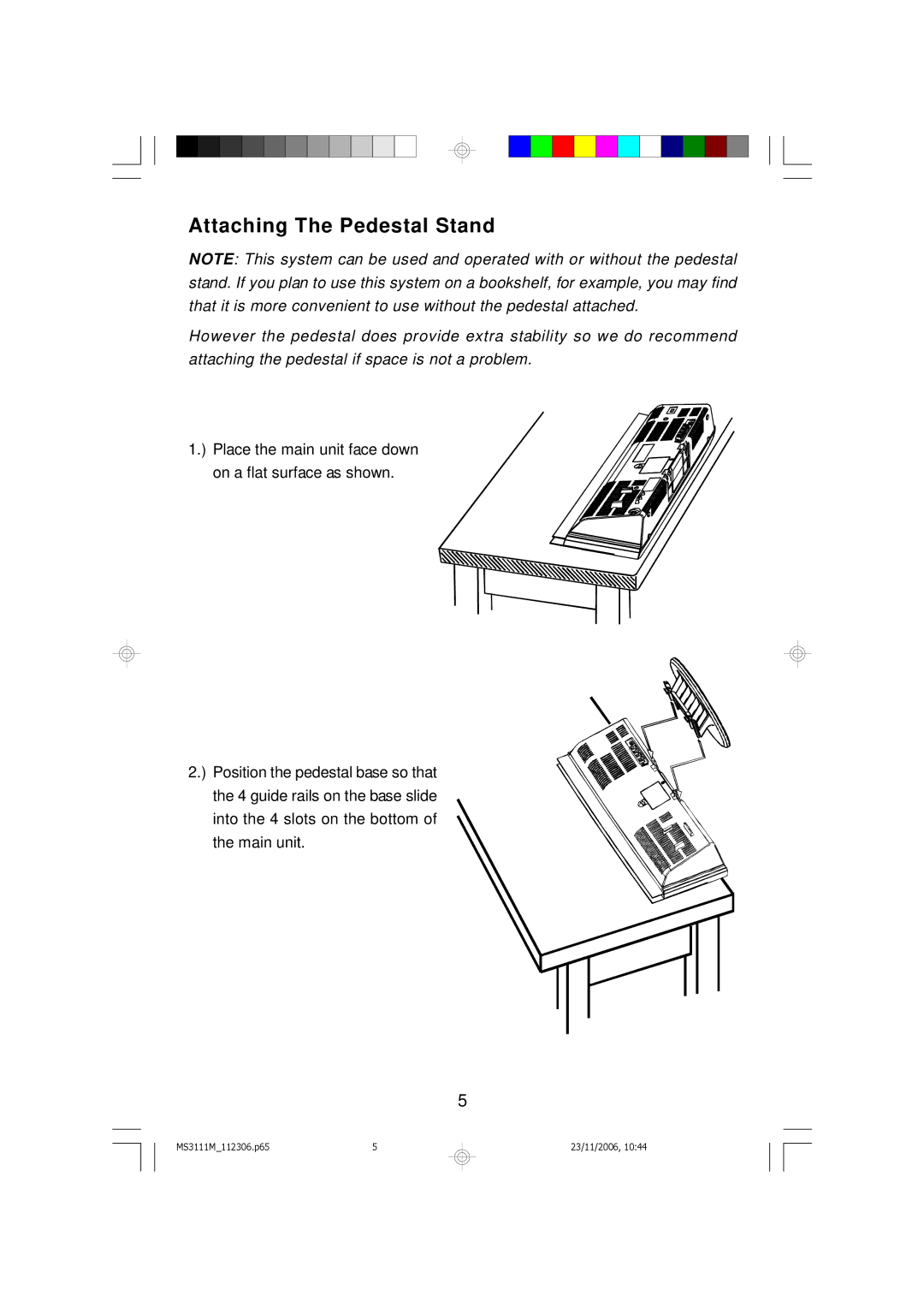 Emerson MS3111M owner manual Attaching The Pedestal Stand 