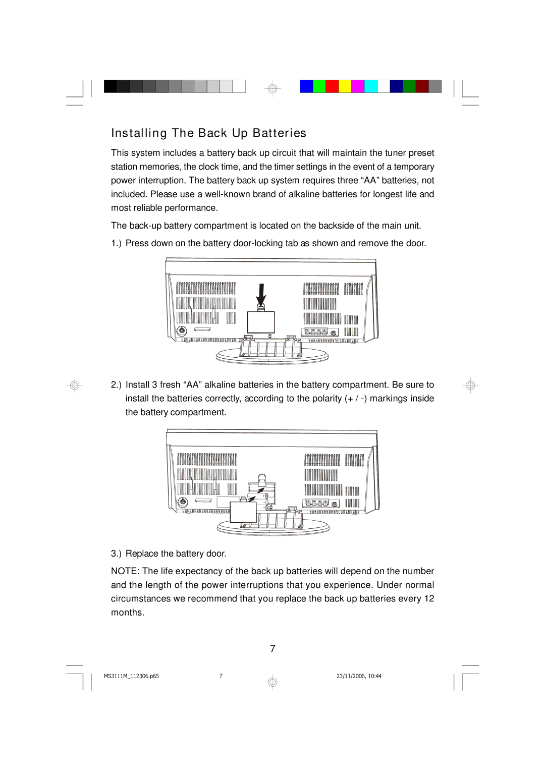 Emerson MS3111M owner manual Installing The Back Up Batteries 