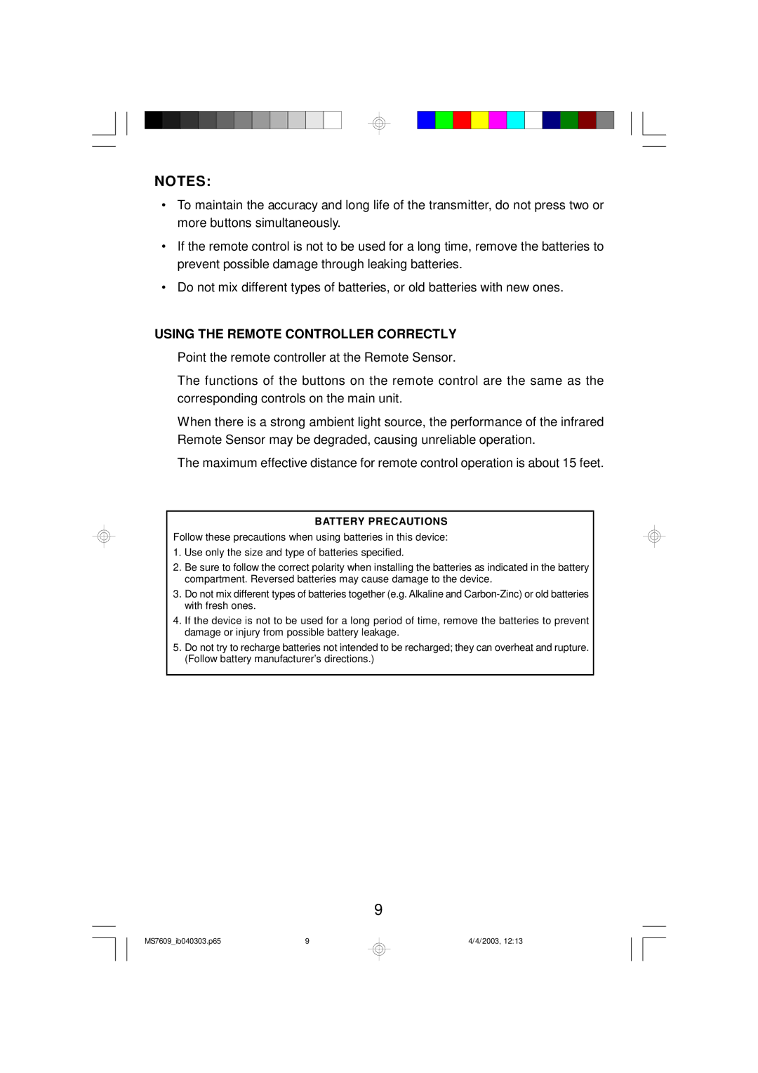 Emerson MS7609 owner manual Using the Remote Controller Correctly 