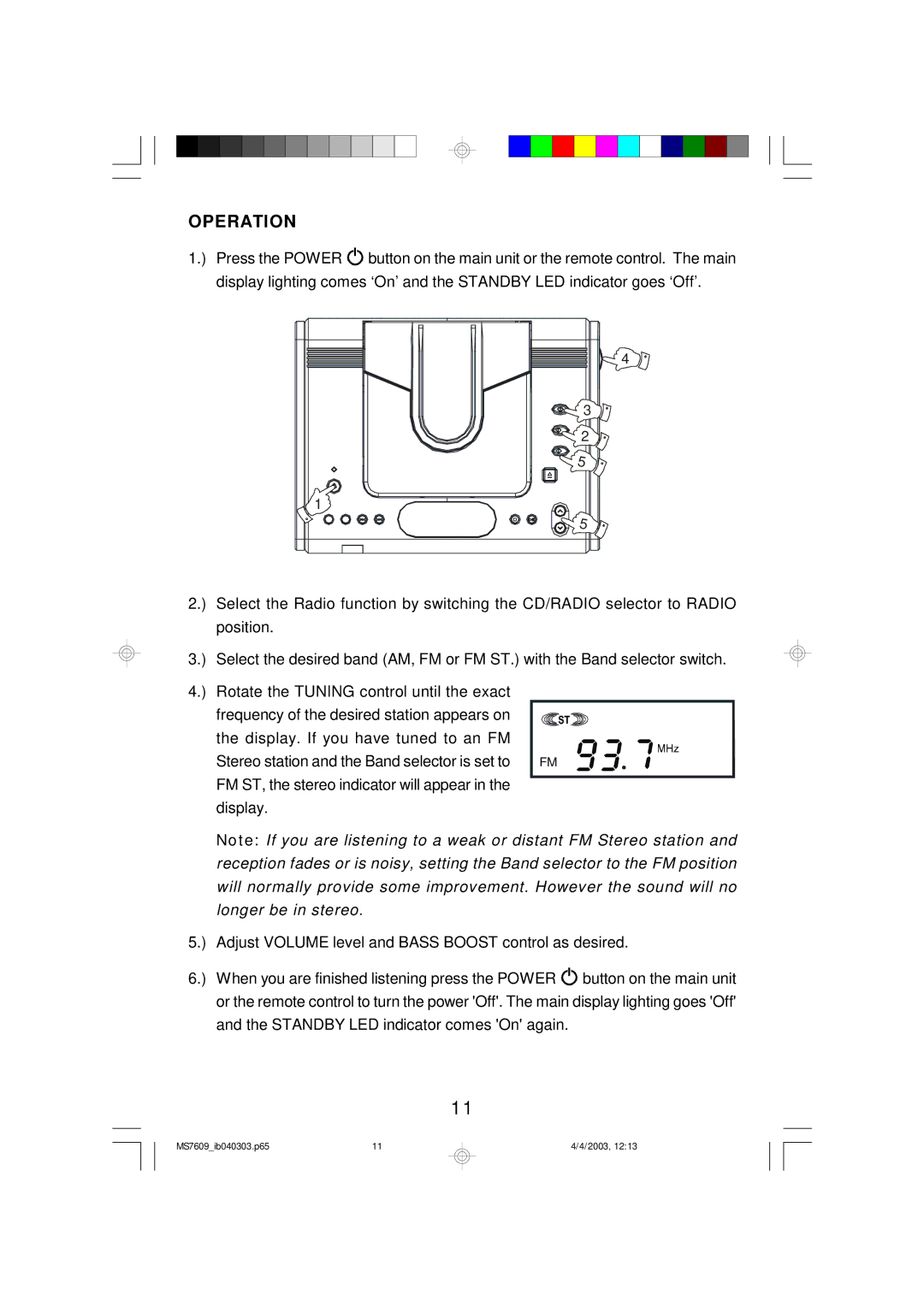 Emerson MS7609 owner manual Operation 