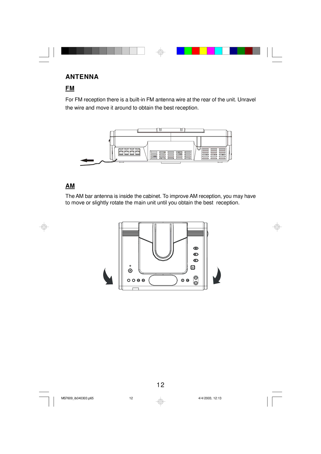 Emerson MS7609 owner manual Antenna 