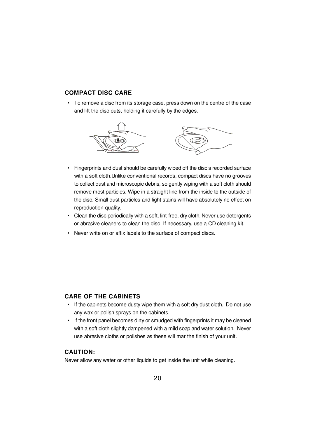 Emerson MS7609 owner manual Care and Maintenance, Compact Disc Care, Care of the Cabinets 