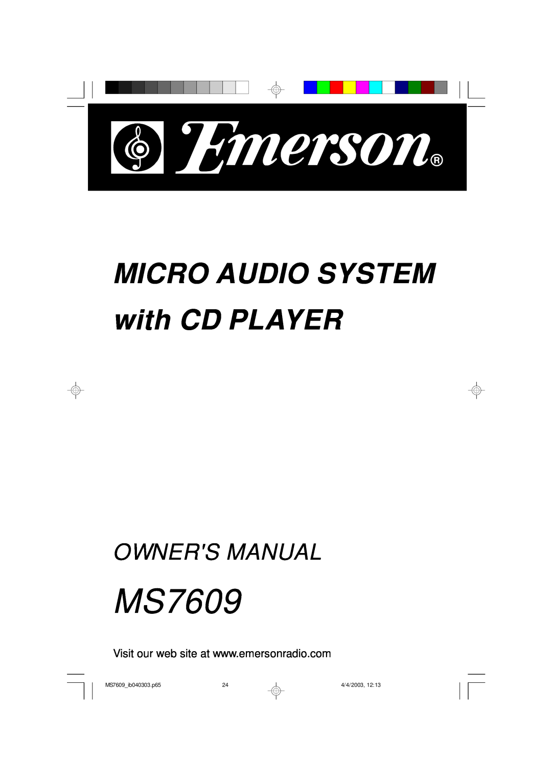 Emerson owner manual MICRO AUDIO SYSTEM with CD PLAYER, MS7609 ib040303.p65, 4/4/2003, 12 