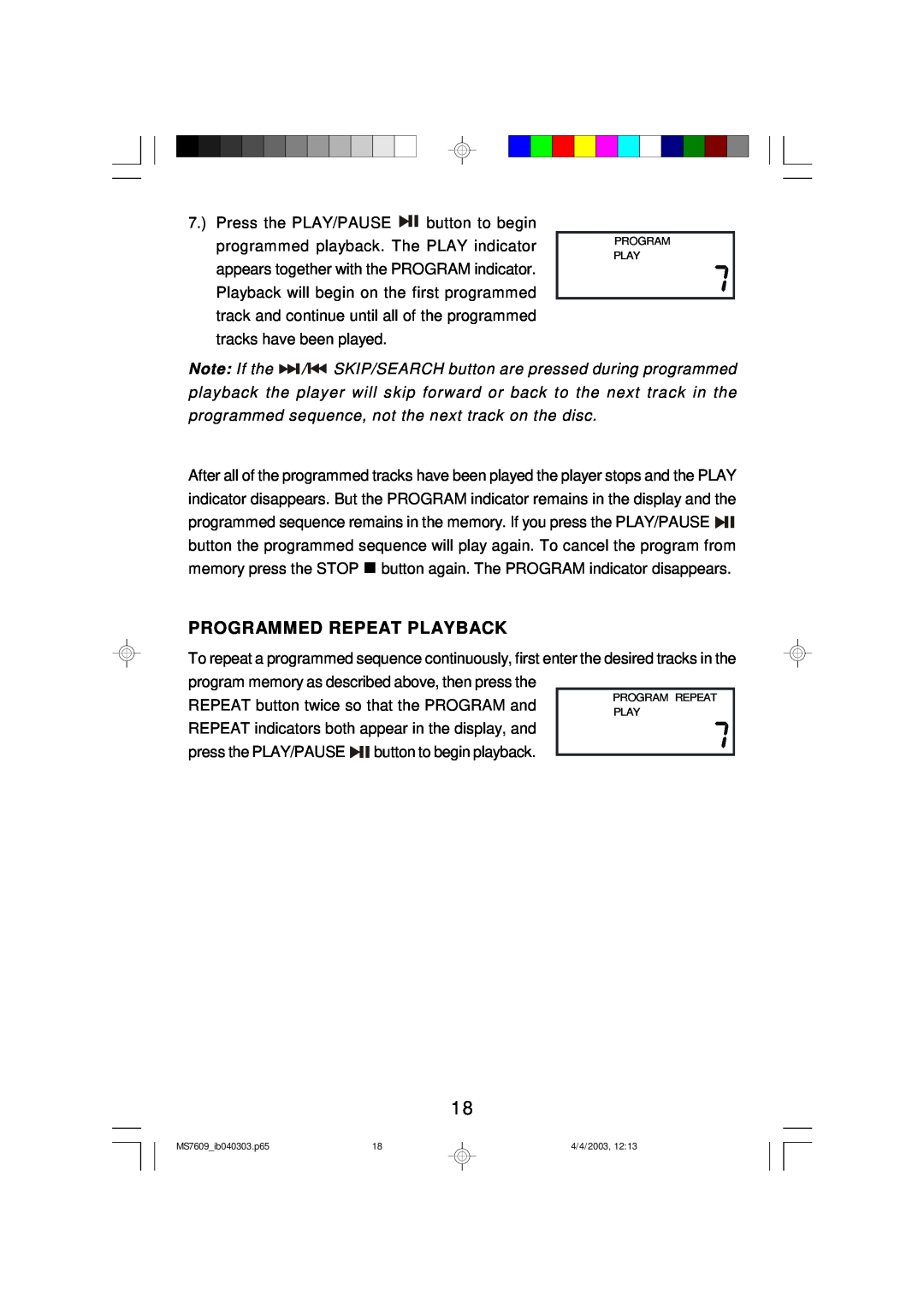Emerson MS7609 owner manual Programmed Repeat Playback 