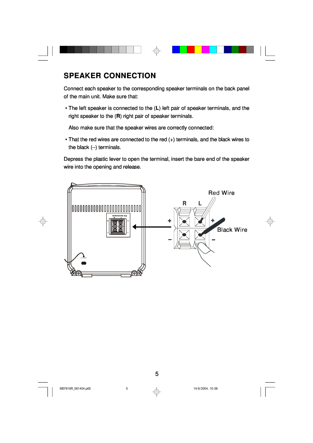 Emerson MS7616R owner manual Speaker Connection 