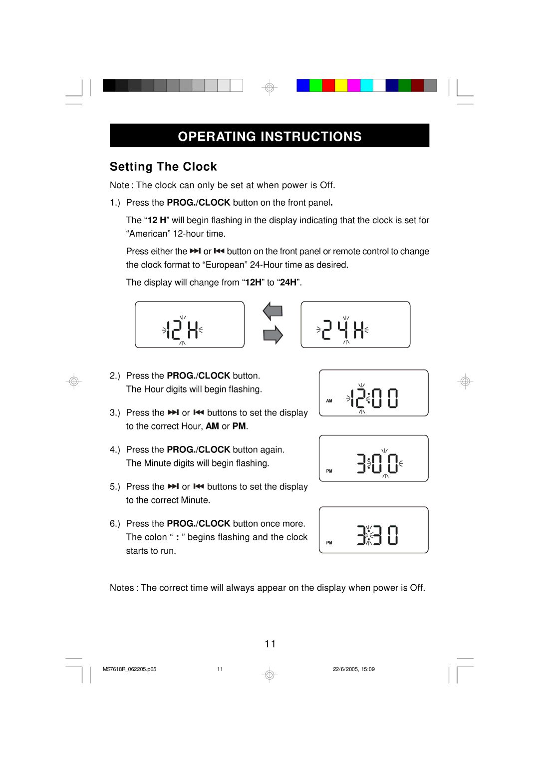 Emerson MS7618R owner manual Operating Instructions, Setting The Clock 