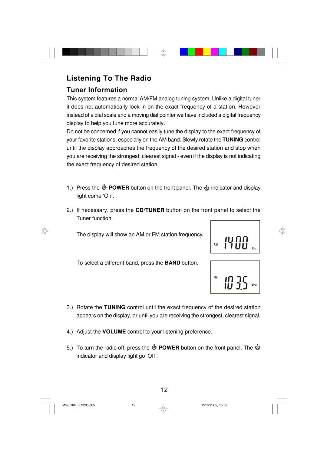 Emerson MS7618R owner manual Listening To The Radio, Tuner Information 