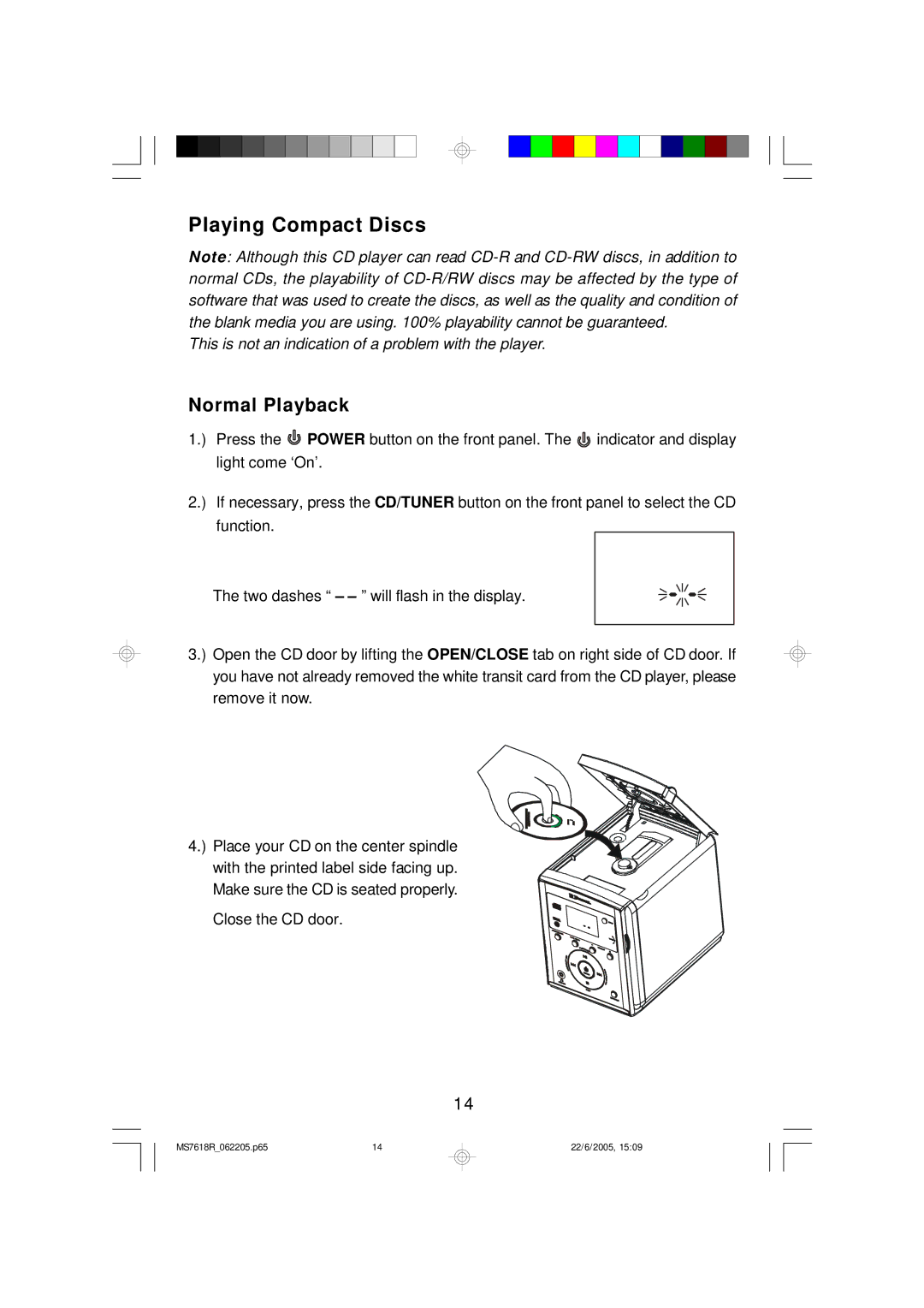 Emerson MS7618R owner manual Playing Compact Discs, Normal Playback 