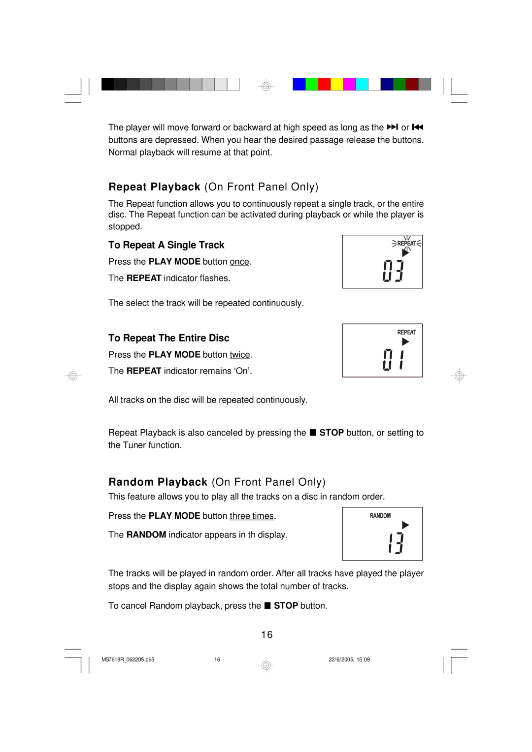 Emerson MS7618R owner manual To Repeat a Single Track, To Repeat The Entire Disc 