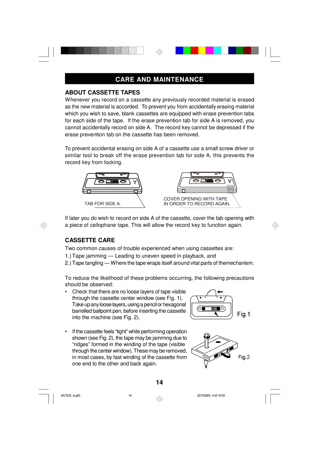 Emerson MS7625 owner manual Care and Maintenance, About Cassette Tapes, Cassette Care 