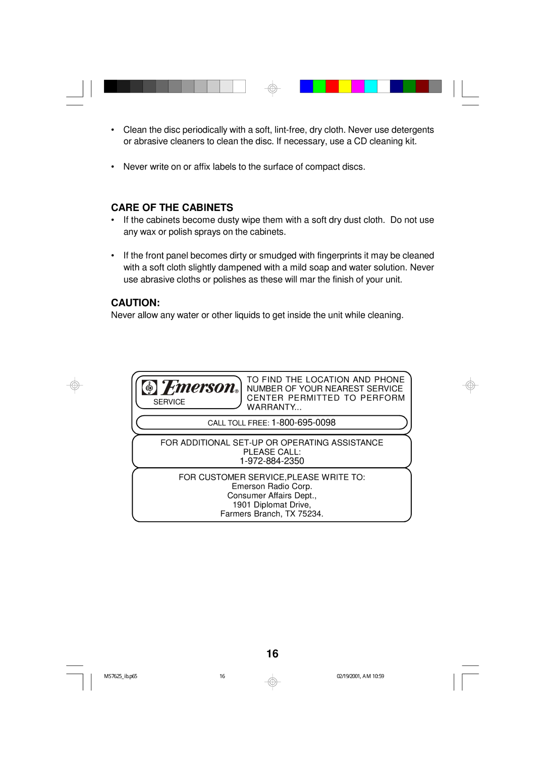 Emerson MS7625 owner manual Care of the Cabinets 