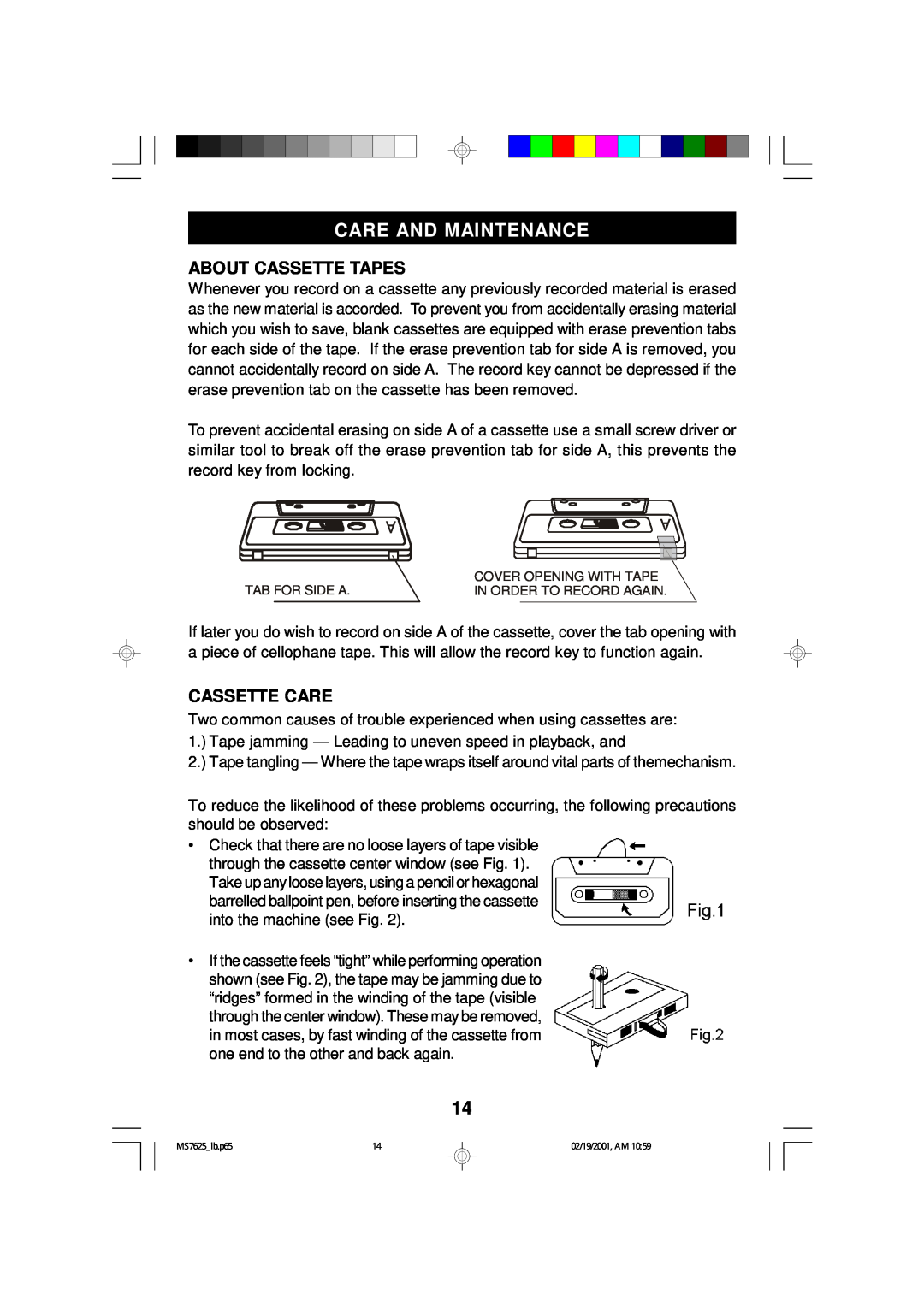 Emerson MS7625 owner manual Care And Maintenance, About Cassette Tapes, Cassette Care 