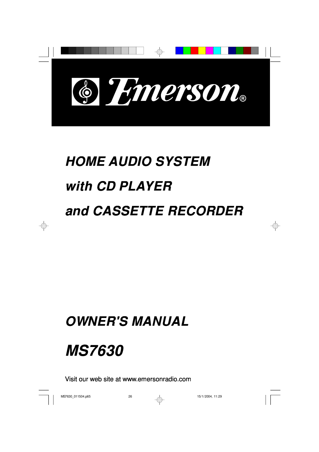Emerson owner manual HOME AUDIO SYSTEM with CD PLAYER, MS7630 011504.p65, 15/1/2004 