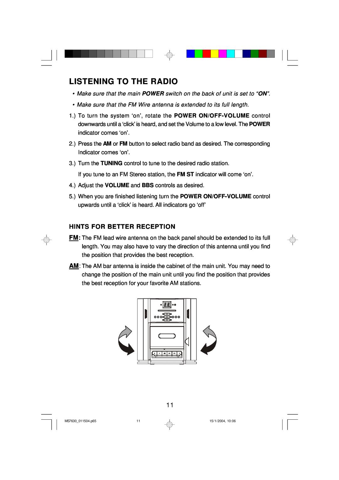 Emerson MS7630 owner manual Listening To The Radio, Hints For Better Reception 