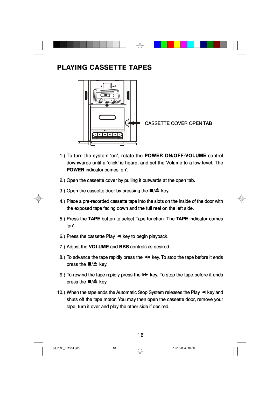 Emerson MS7630 owner manual Playing Cassette Tapes 
