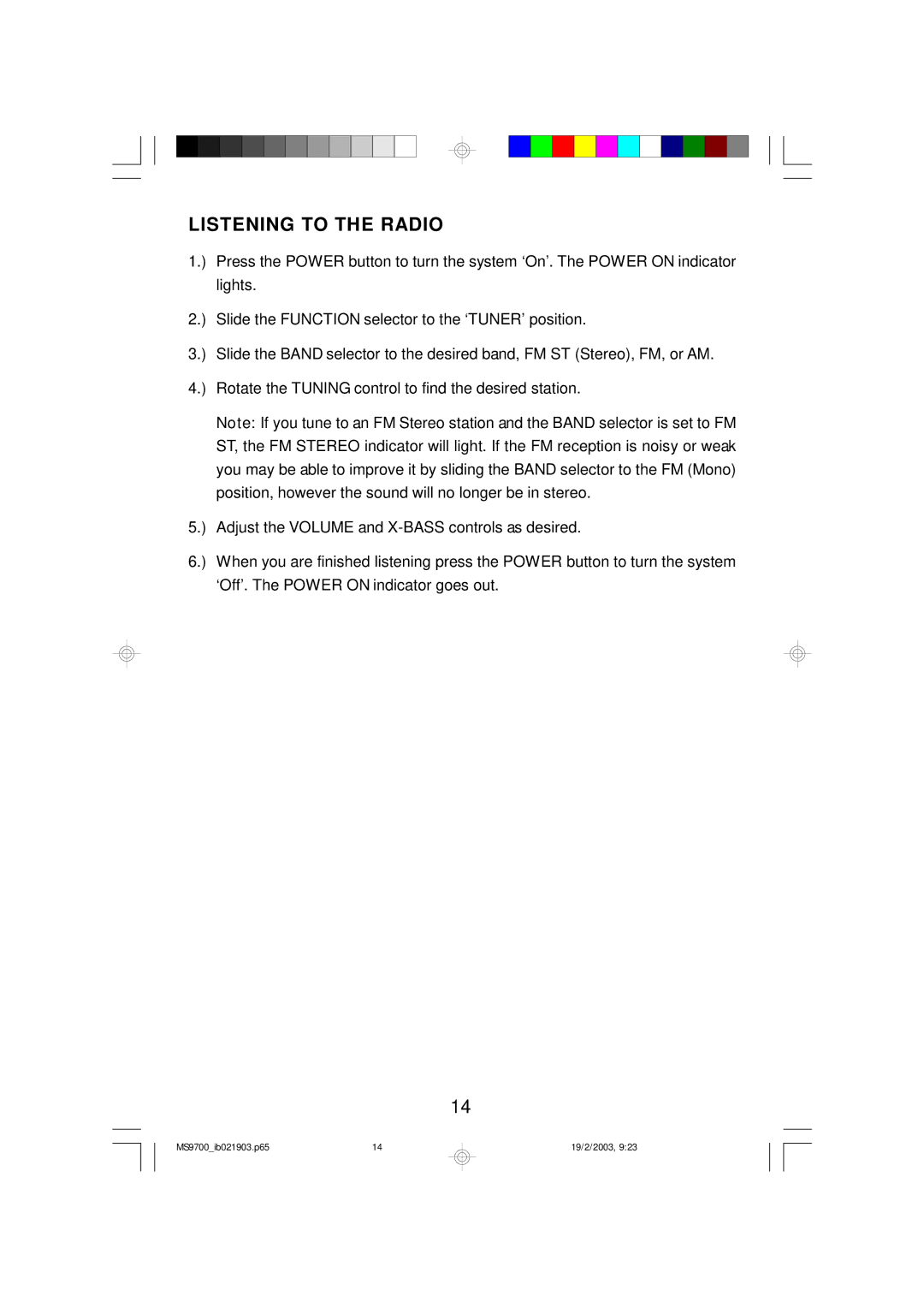 Emerson MS9700 owner manual Listening to the Radio 