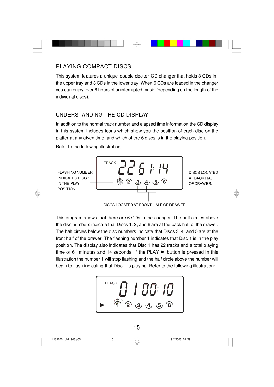 Emerson MS9700 owner manual Playing Compact Discs, Understanding the CD Display 