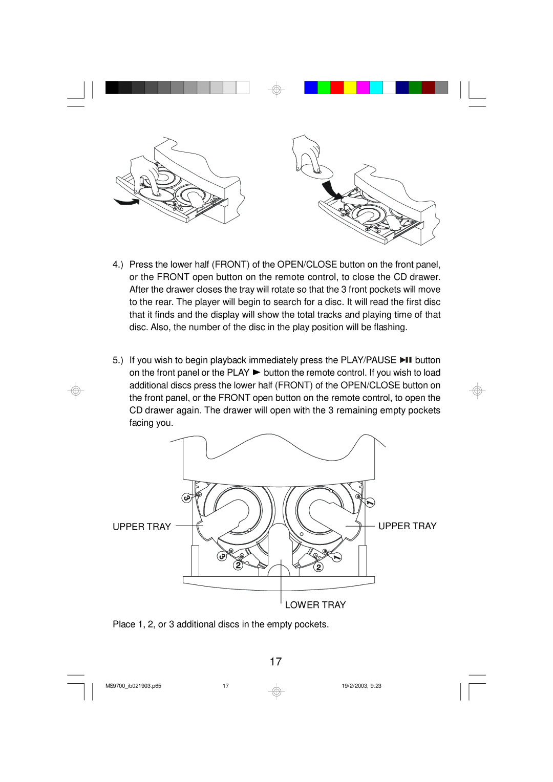 Emerson MS9700 owner manual Upper Tray Lower Tray 