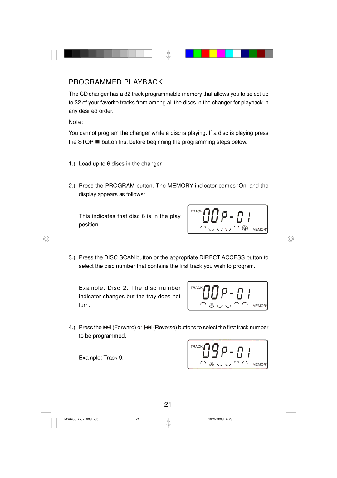 Emerson MS9700 owner manual Programmed Playback 