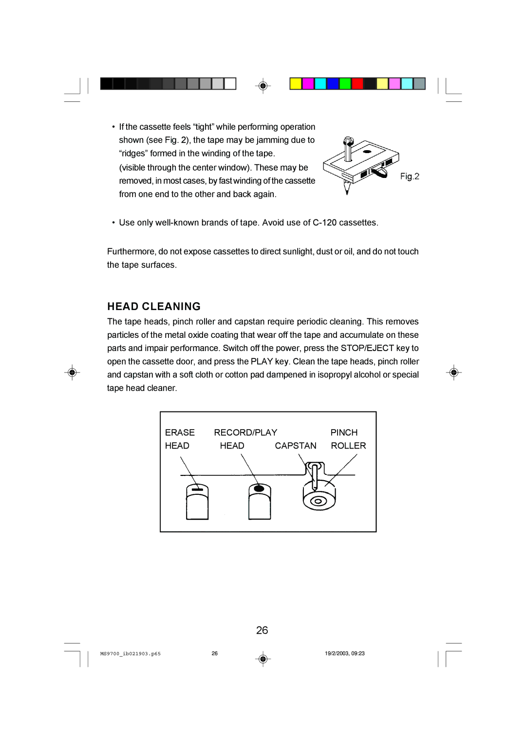 Emerson MS9700 owner manual Head Cleaning 