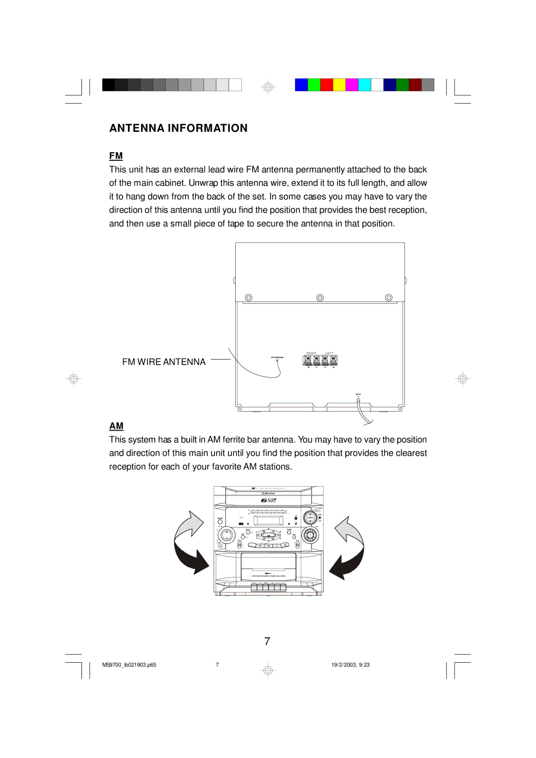 Emerson MS9700 owner manual Antenna Information, FM Wire Antenna 