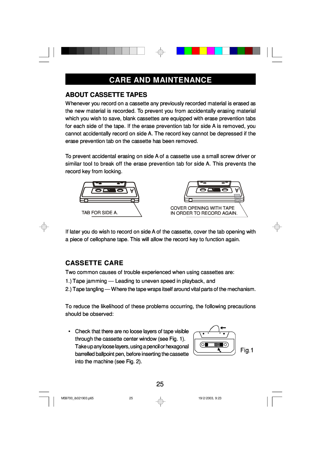 Emerson MS9700 owner manual Care And Maintenance, About Cassette Tapes, Cassette Care 