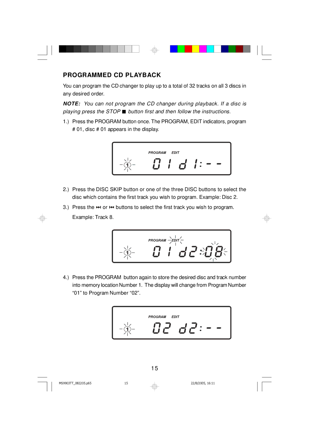 Emerson MS9903TT owner manual Programmed CD Playback 