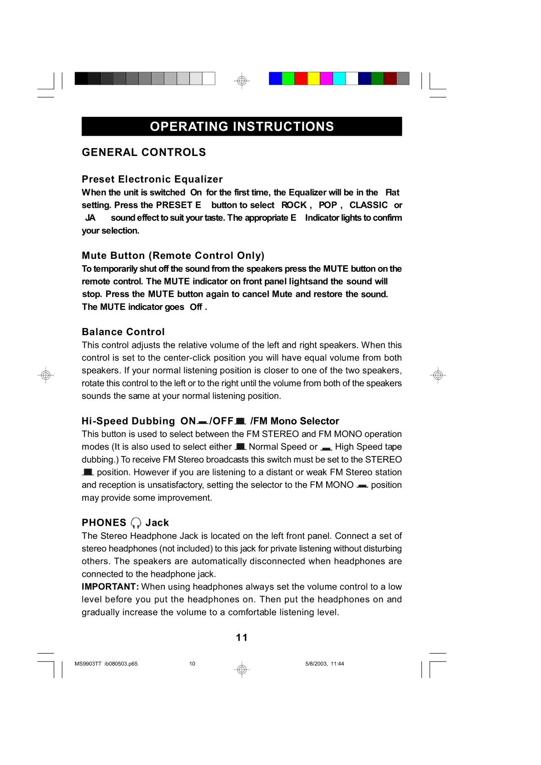 Emerson MS9904TTC owner manual General Controls 