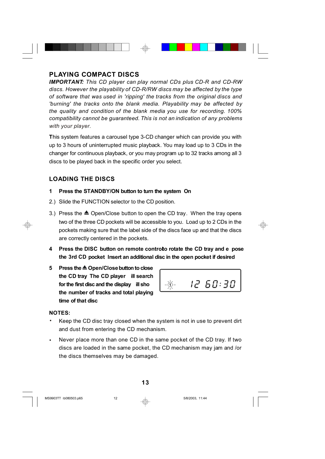 Emerson MS9904TTC owner manual Playing Compact Discs, Loading the Discs 