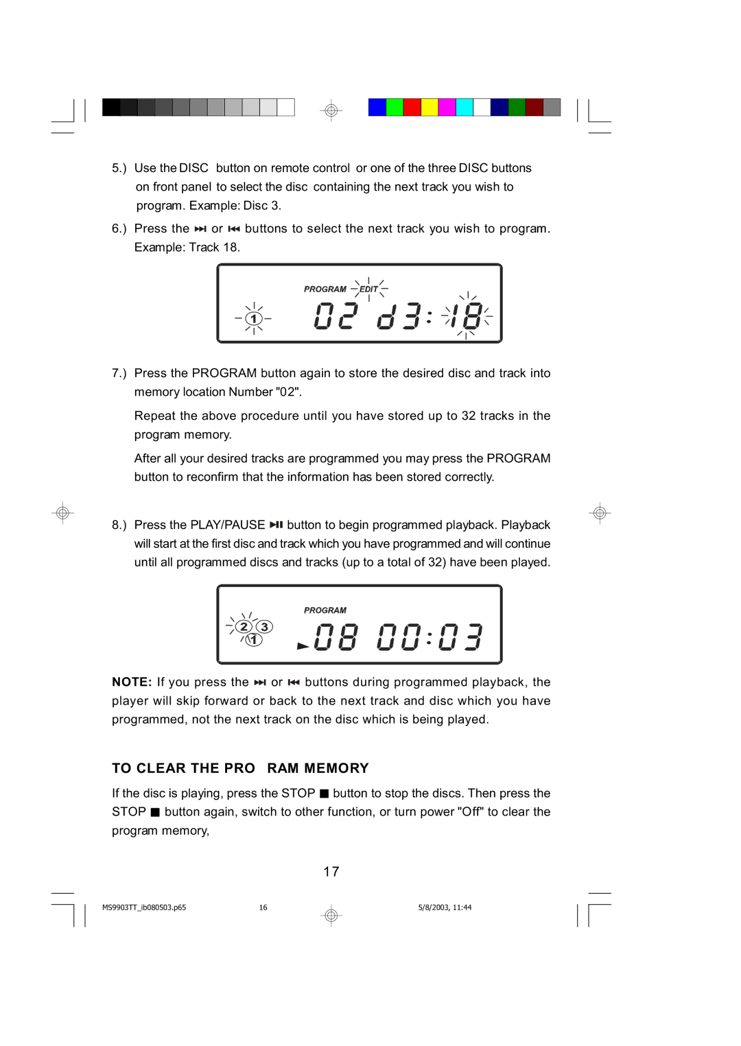 Emerson MS9904TTC owner manual To Clear the Program Memory 