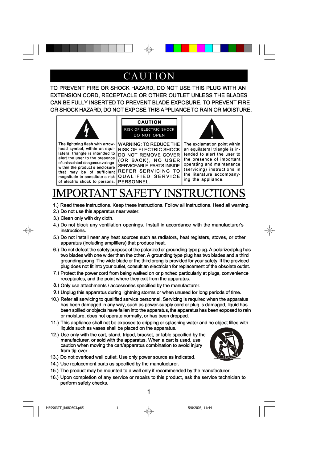 Emerson MS9904TTC owner manual Important Safety Instructions, Caut I On, Caut I O N 