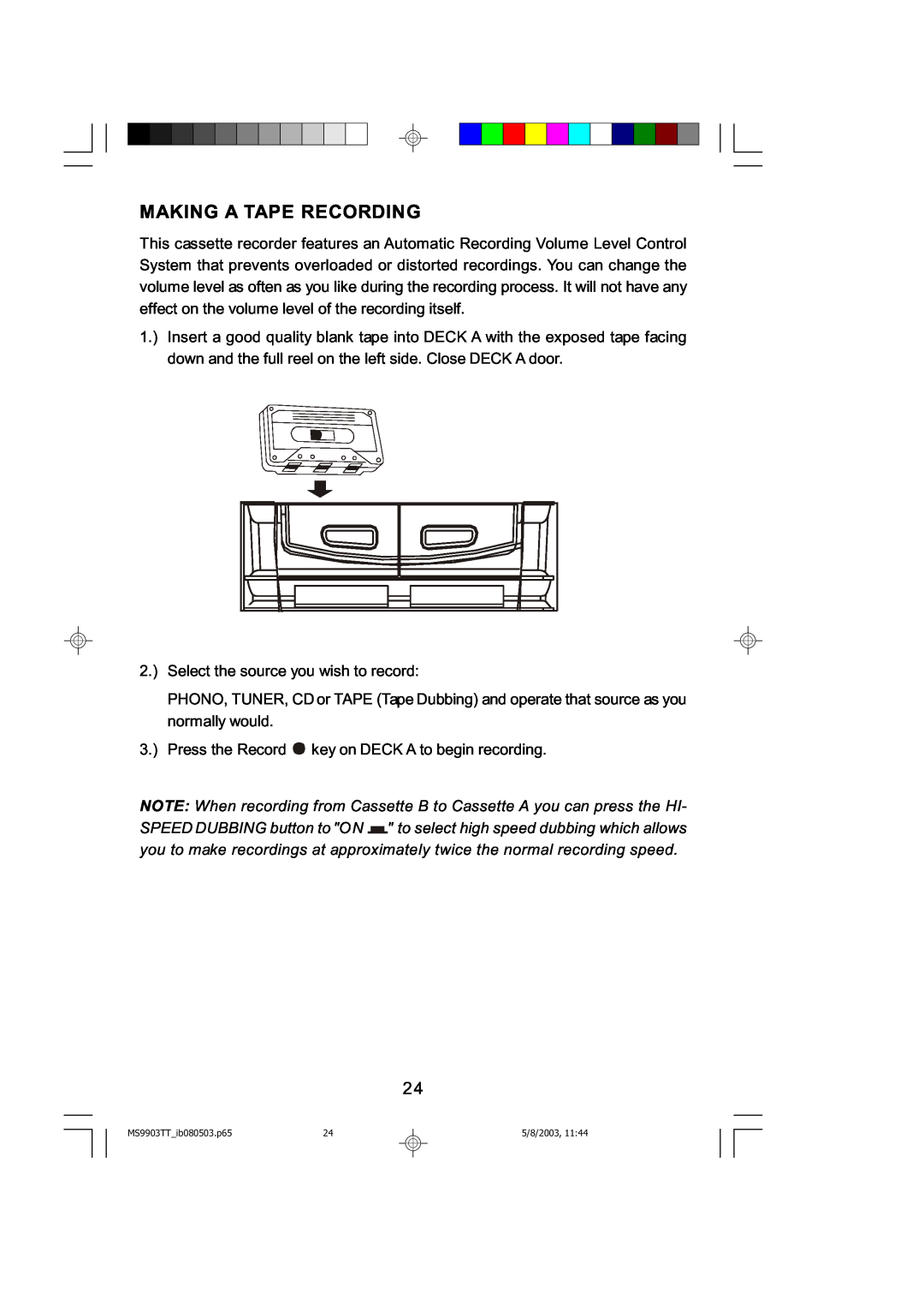 Emerson MS9904TTC owner manual Making A Tape Recording 