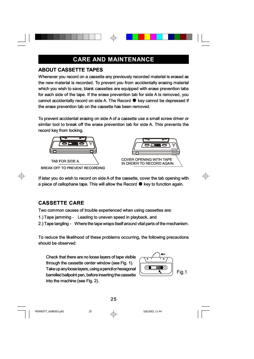Emerson MS9904TTC owner manual Care And Maintenance, About Cassette Tapes, Cassette Care 