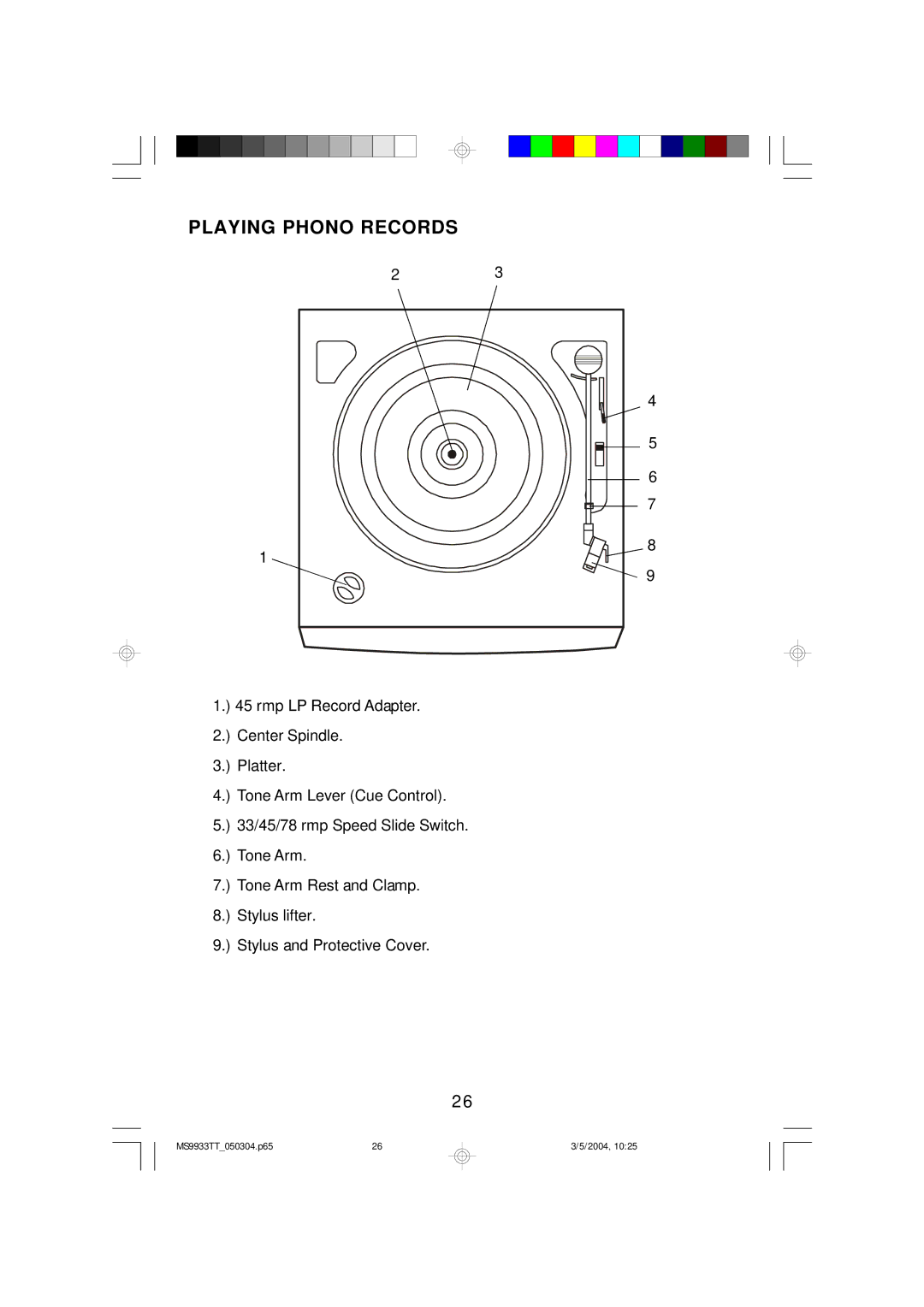 Emerson MS9933TT owner manual Playing Phono Records 