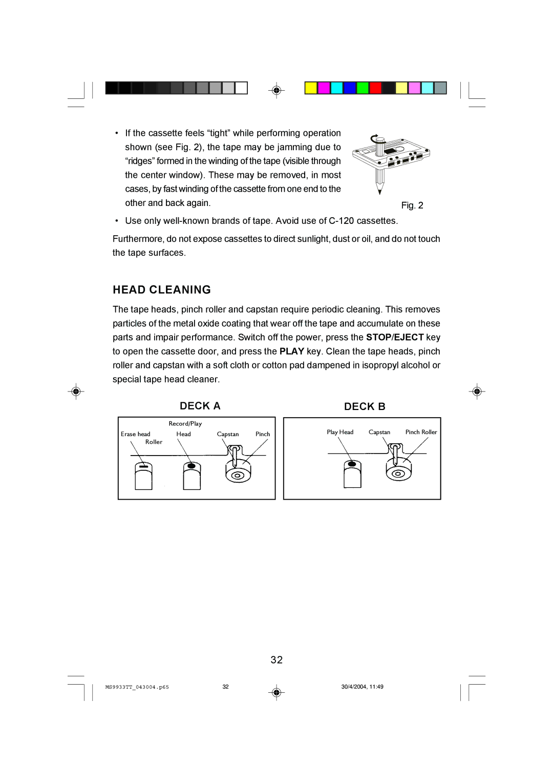 Emerson MS9933TT owner manual Head Cleaning 