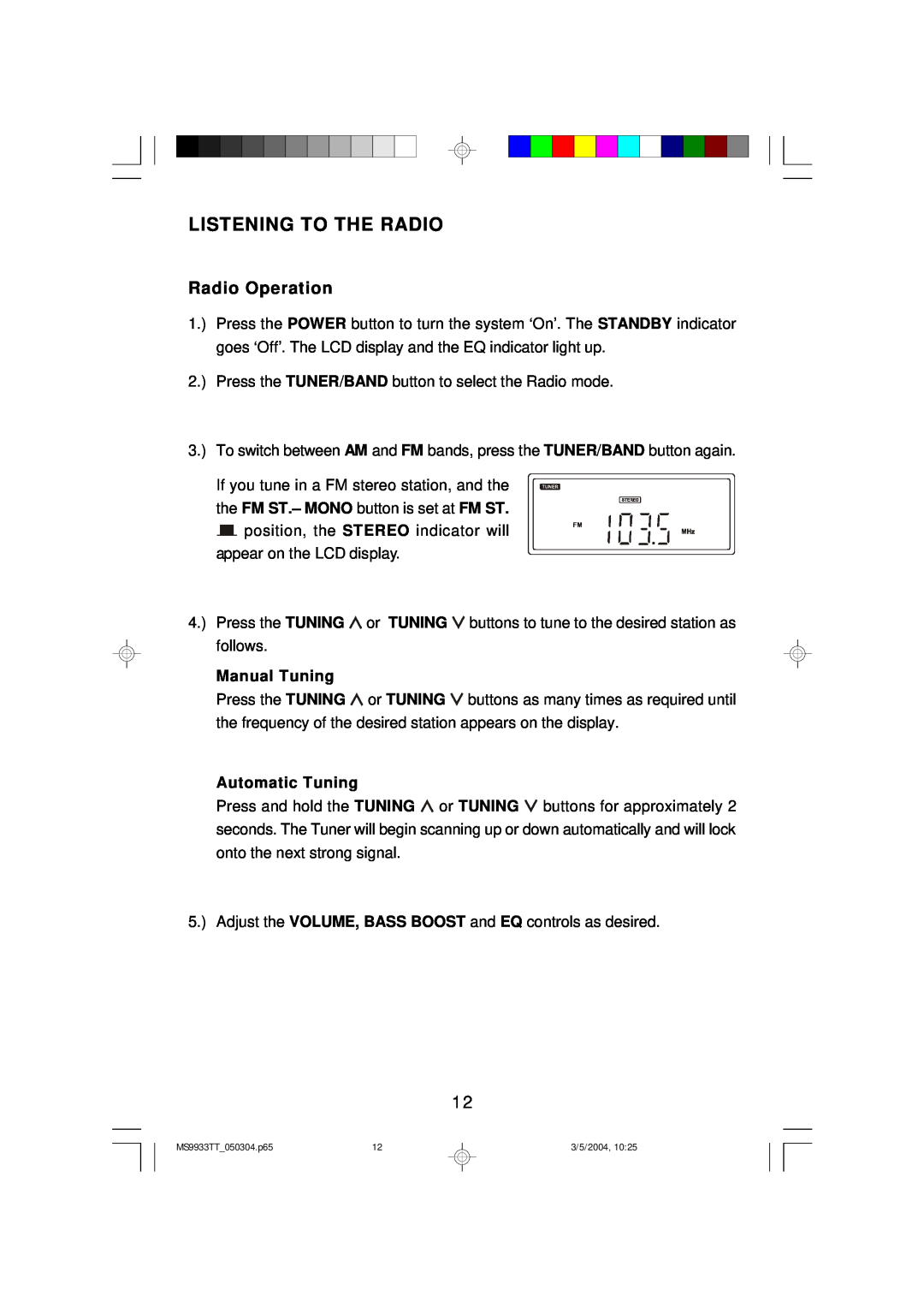 Emerson MS9933TT owner manual Listening To The Radio, Radio Operation 