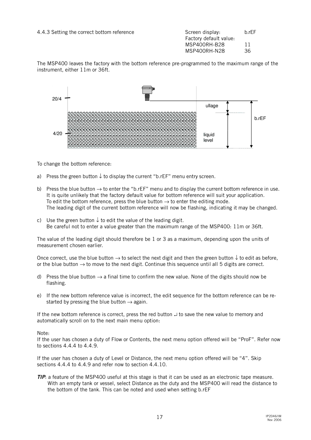Emerson IP2046IM, MSP400RH manual 20/4 Ullage Liquid level 