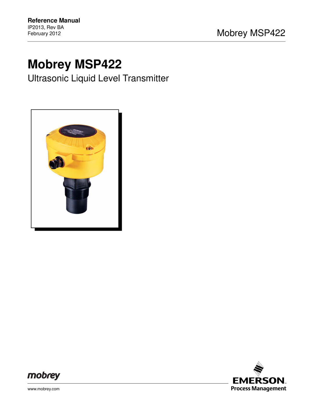 Emerson manual Mobrey MSP422, Reference Manual 