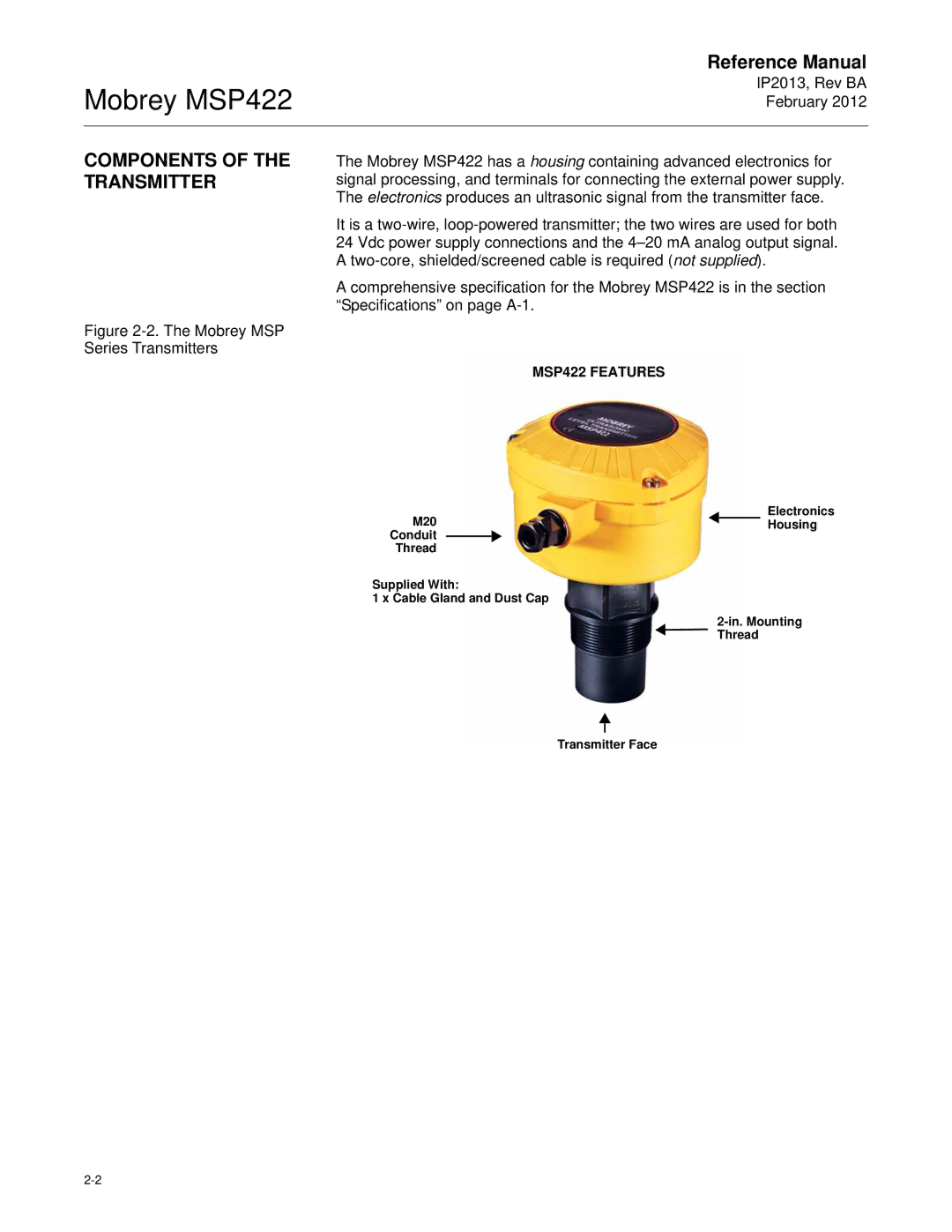 Emerson manual Components of the Transmitter, MSP422 Features 