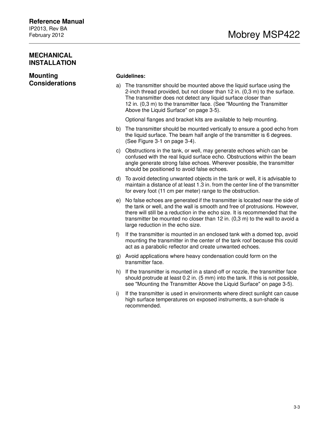 Emerson MSP422 manual Mechanical Installation, Mounting Considerations 