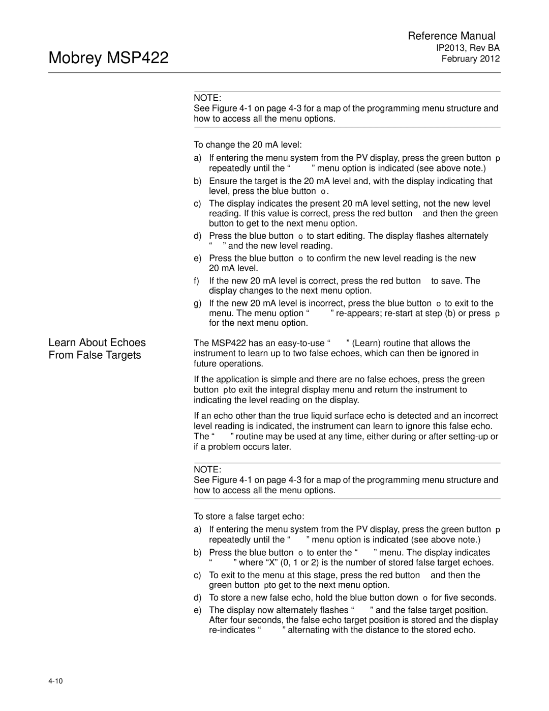 Emerson MSP422 manual Learn About Echoes From False Targets 